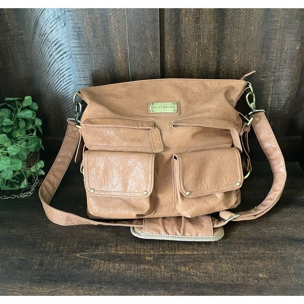 Kelly Moore Two Sues Camera Diaper Messenger Bag Brown Vegan Leather Convertible